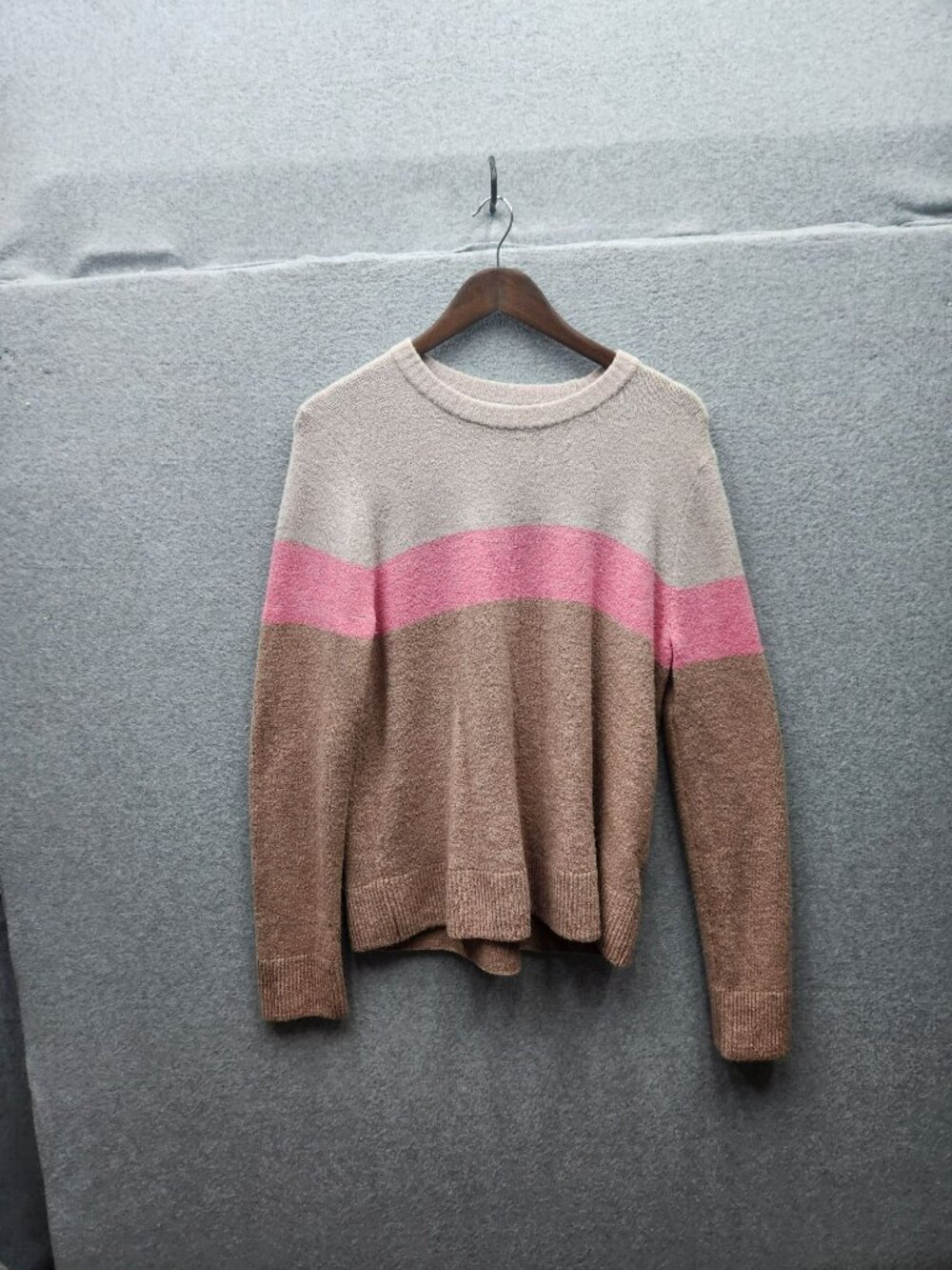 Old Navy Womens Colorblock Sweater Pink & Brown Stripe Long Sleeve Size L